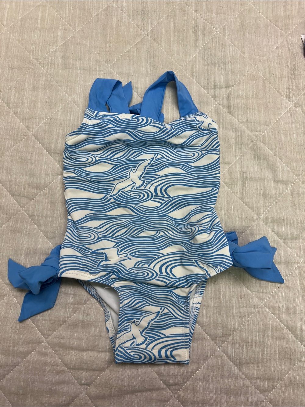 The Beaufort Bonnet Company Blue & White Seagull Wave One-Piece Swimsuit